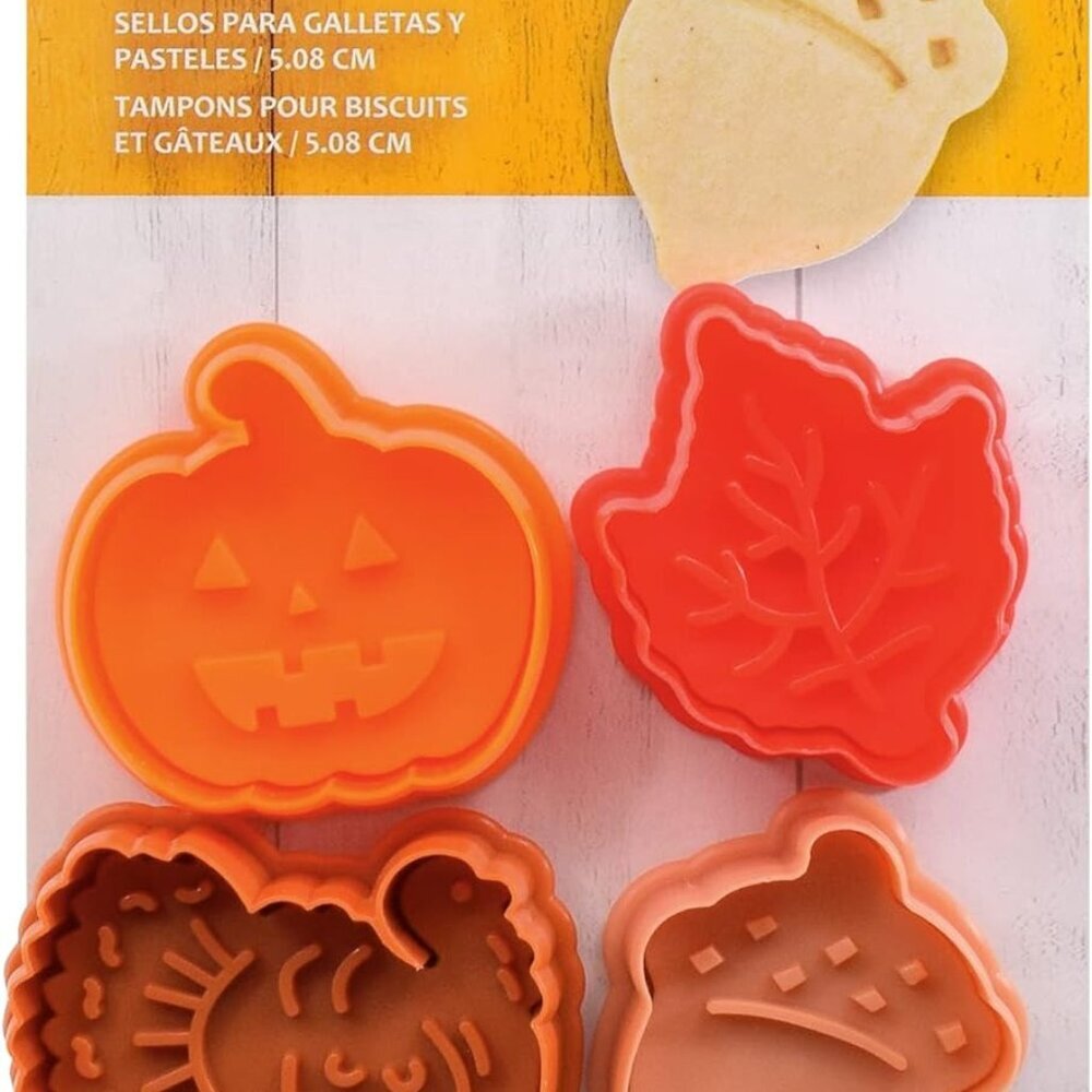 International 0 Autumn 2" Pastry/Cookie/Fondant Stampers, Turkey, Acorn, Pumpkin
